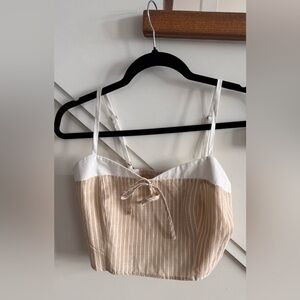 NWT Moon River Beige and White Striped Cropped Top